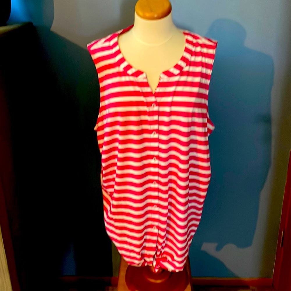 Adorable CJ Banks hot pink & white striped tie bottom tank! Worn once!